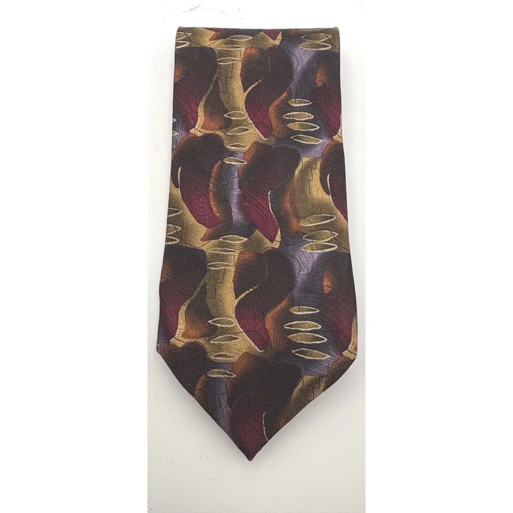 J. Garcia Men's 100% Silk Abstract Art Necktie Multicolor Purple Burgu